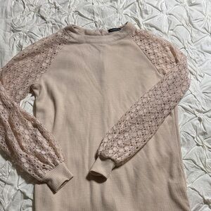 Elegant Lace Sleeve Beige Top